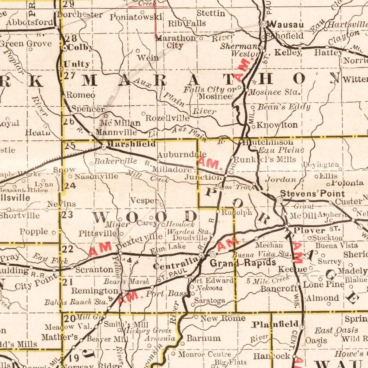 Restored historic details from the 1882 state map of County, Wisconsin
