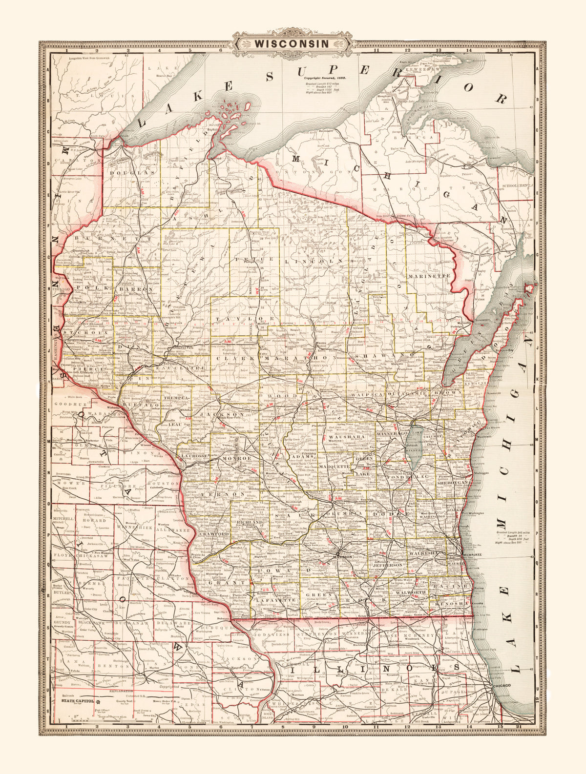 Preview of Vintage Map of Wisconsin 1882