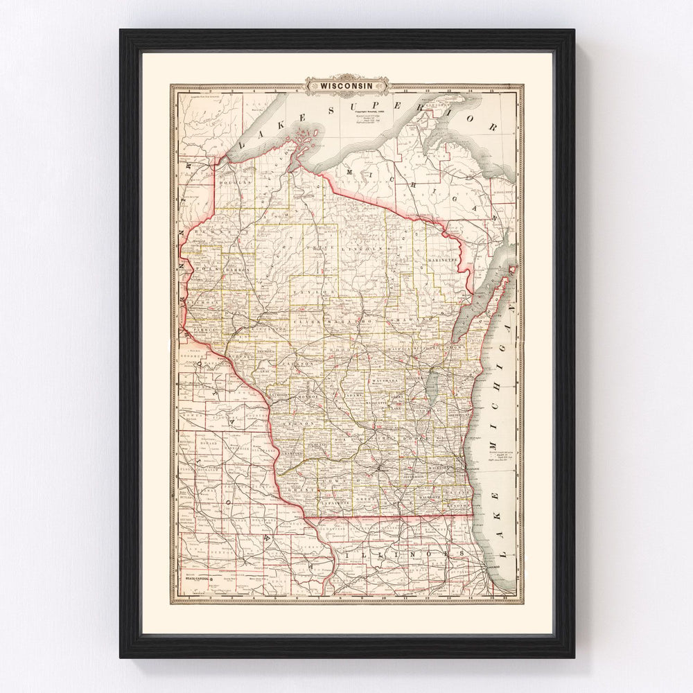Wisconsin Vintage Map 1882
