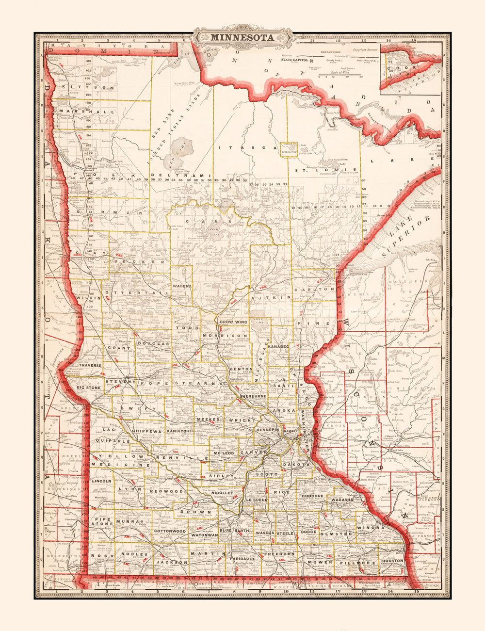 Vintage Map of Minnesota 1882 print style example