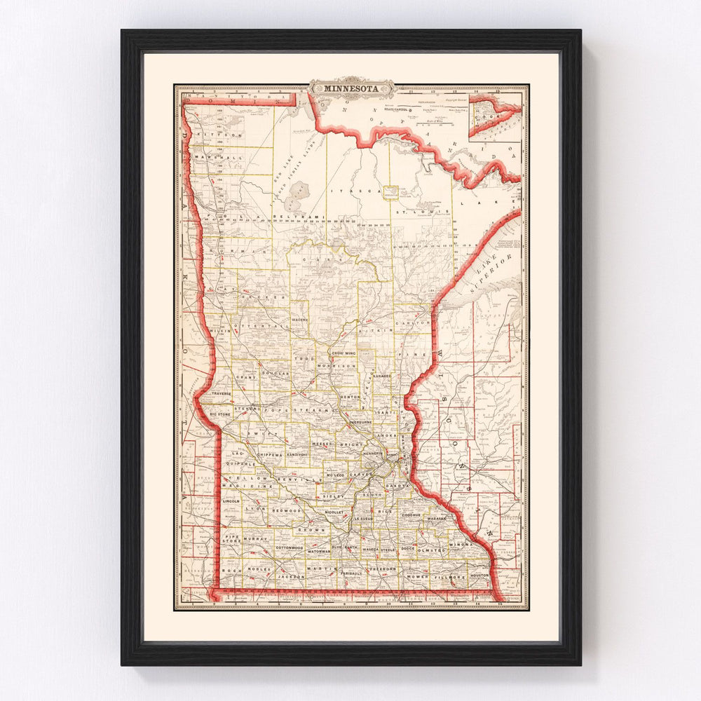 Minnesota Vintage Map 1882