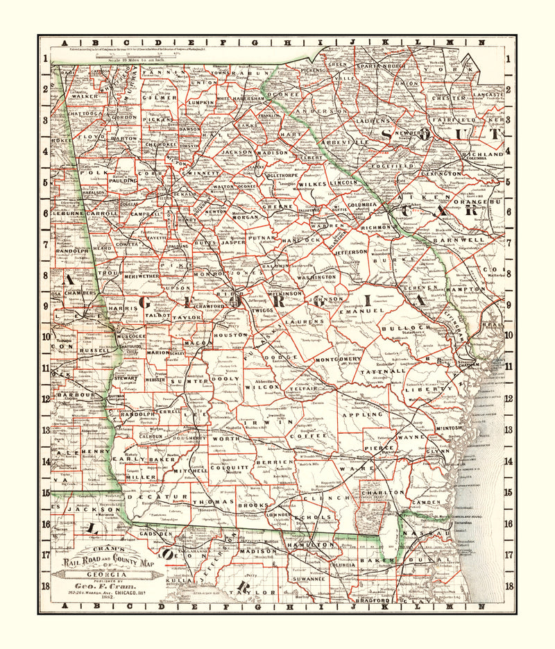 Size comparison using Vintage Railroad Map of Georgia 1882