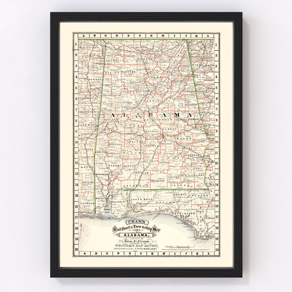 Alabama Vintage Map 1882