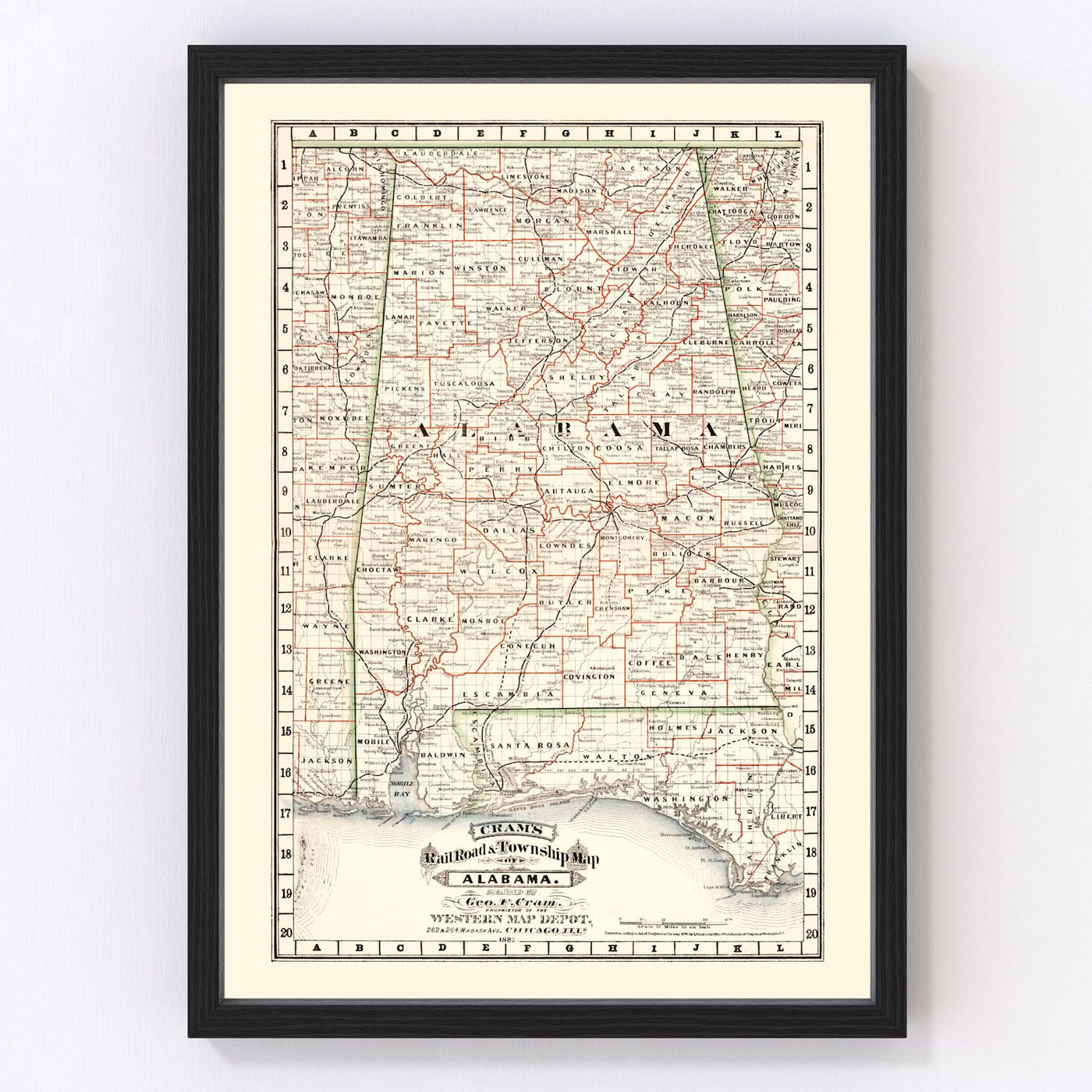 Alabama Vintage Map 1882