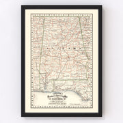 Alabama Vintage Map 1882