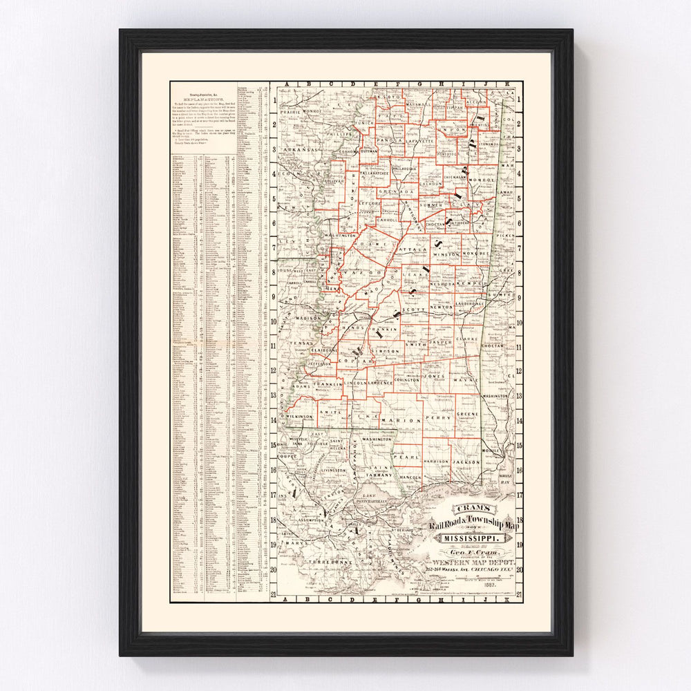Mississippi Vintage Map 1882