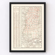 Mississippi Vintage Map 1882