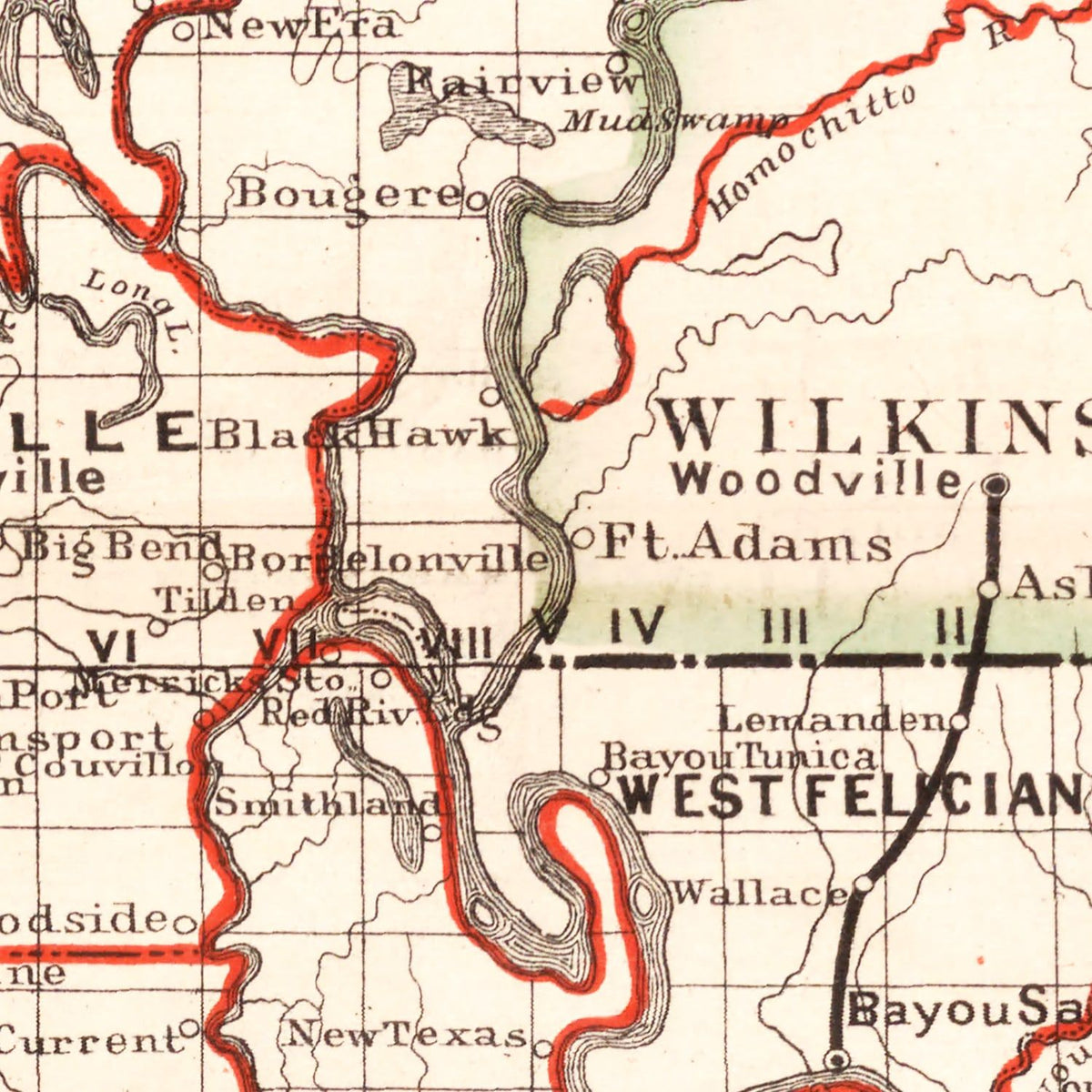 Restored historic details from the 1882 state map of Parish, Louisiana