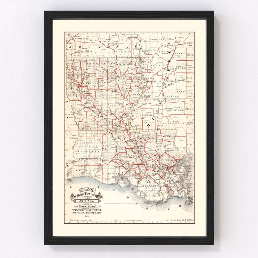 Louisiana Vintage Map 1882
