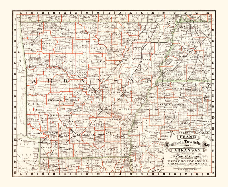 Size comparison using Vintage Railroad Map of Arkansas 1882