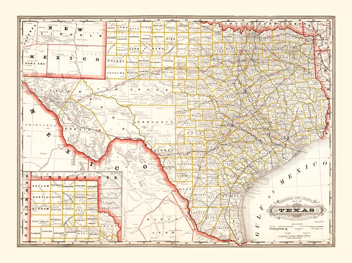 Preview of Vintage Railroad Map of Texas 1882