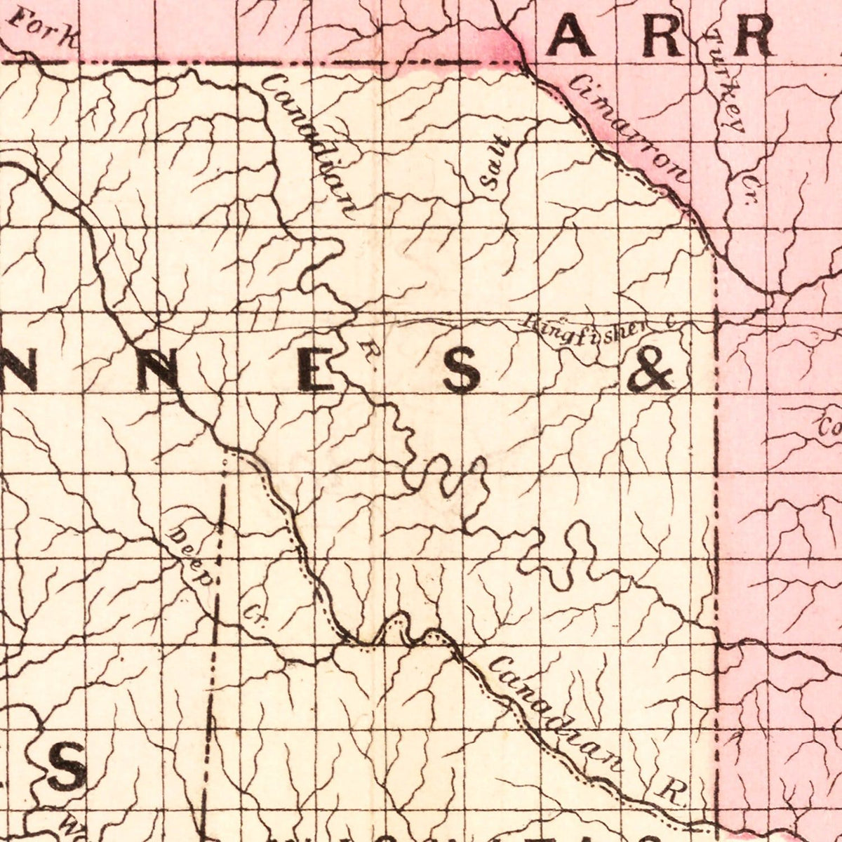 Restored historic details from the 1882 state map of County, Oklahoma