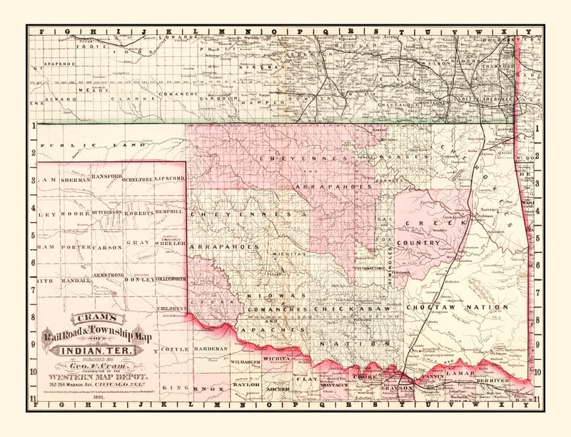 Size comparison using Vintage Railroad Map of Oklahoma 1882