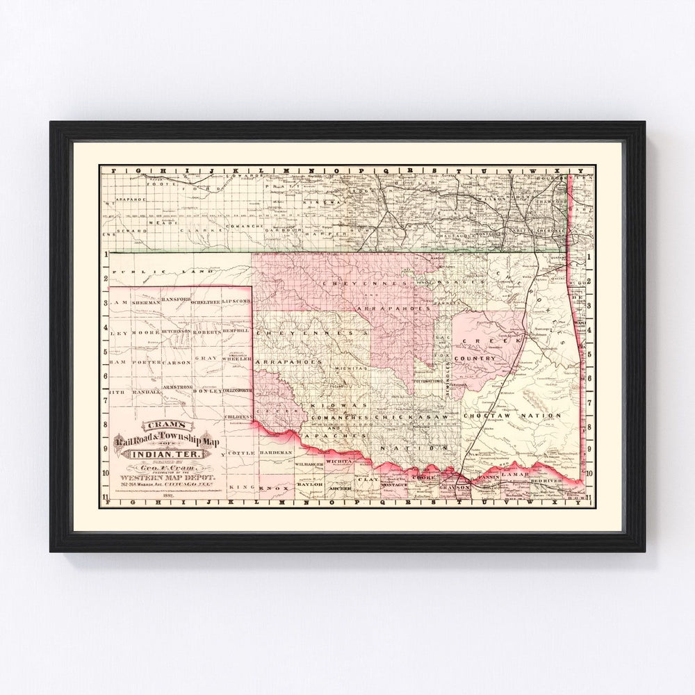 Oklahoma Vintage Map 1882