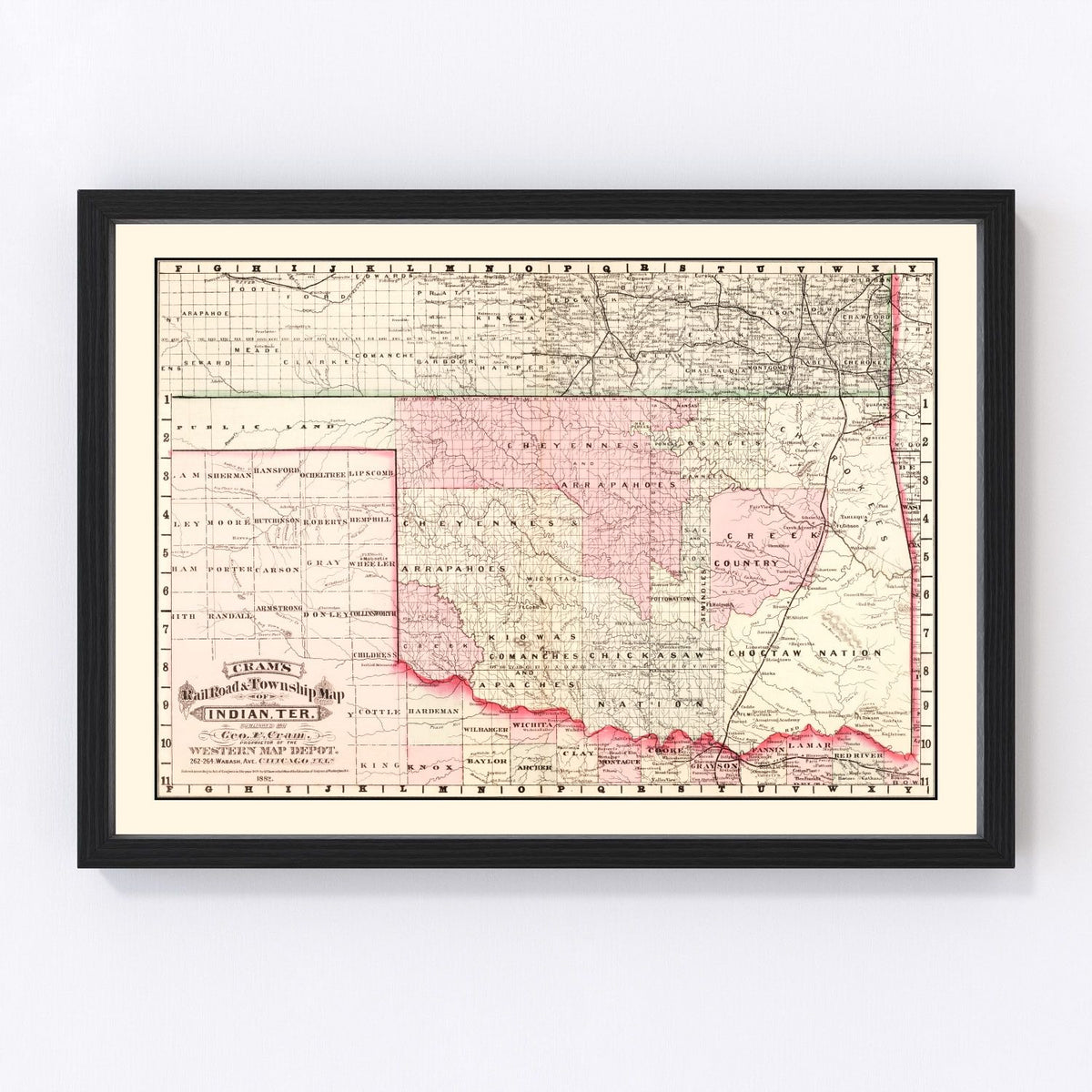 Oklahoma Vintage Map 1882