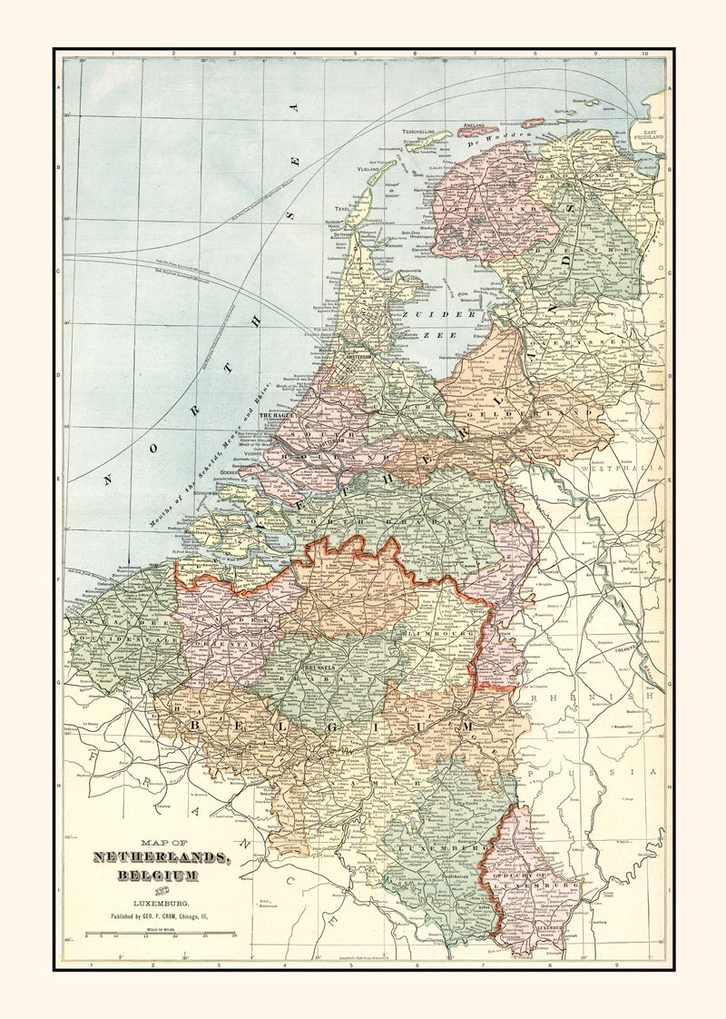 Size comparison using Vintage Map of Netherlands, Belgium & Luxembourg 1901