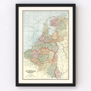 Netherlands, Belgium, Luxembourg Vintage Map 1901