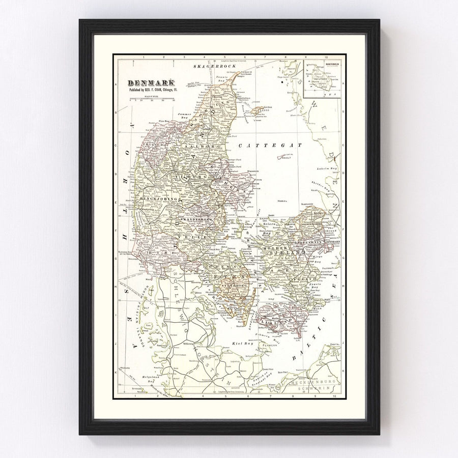 Vintage Map of Denmark 1901