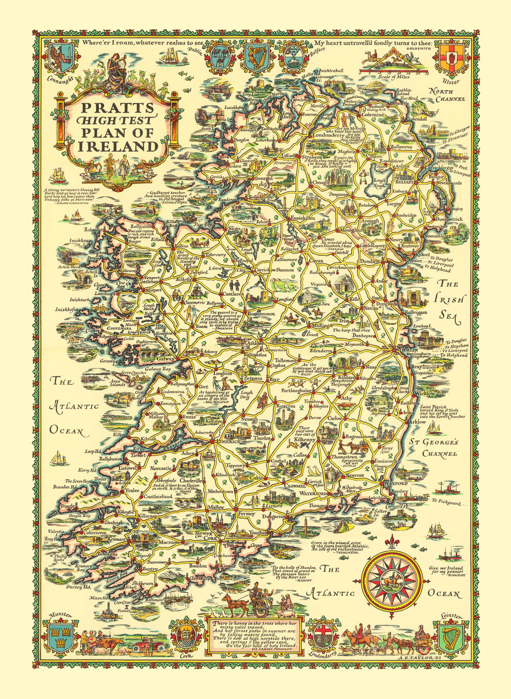 Vintage Map of Ireland 1933 print style example