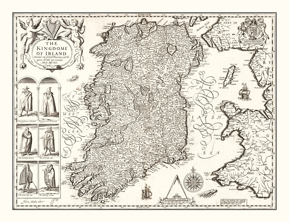 Vintage Map of Ireland 1676 print style example