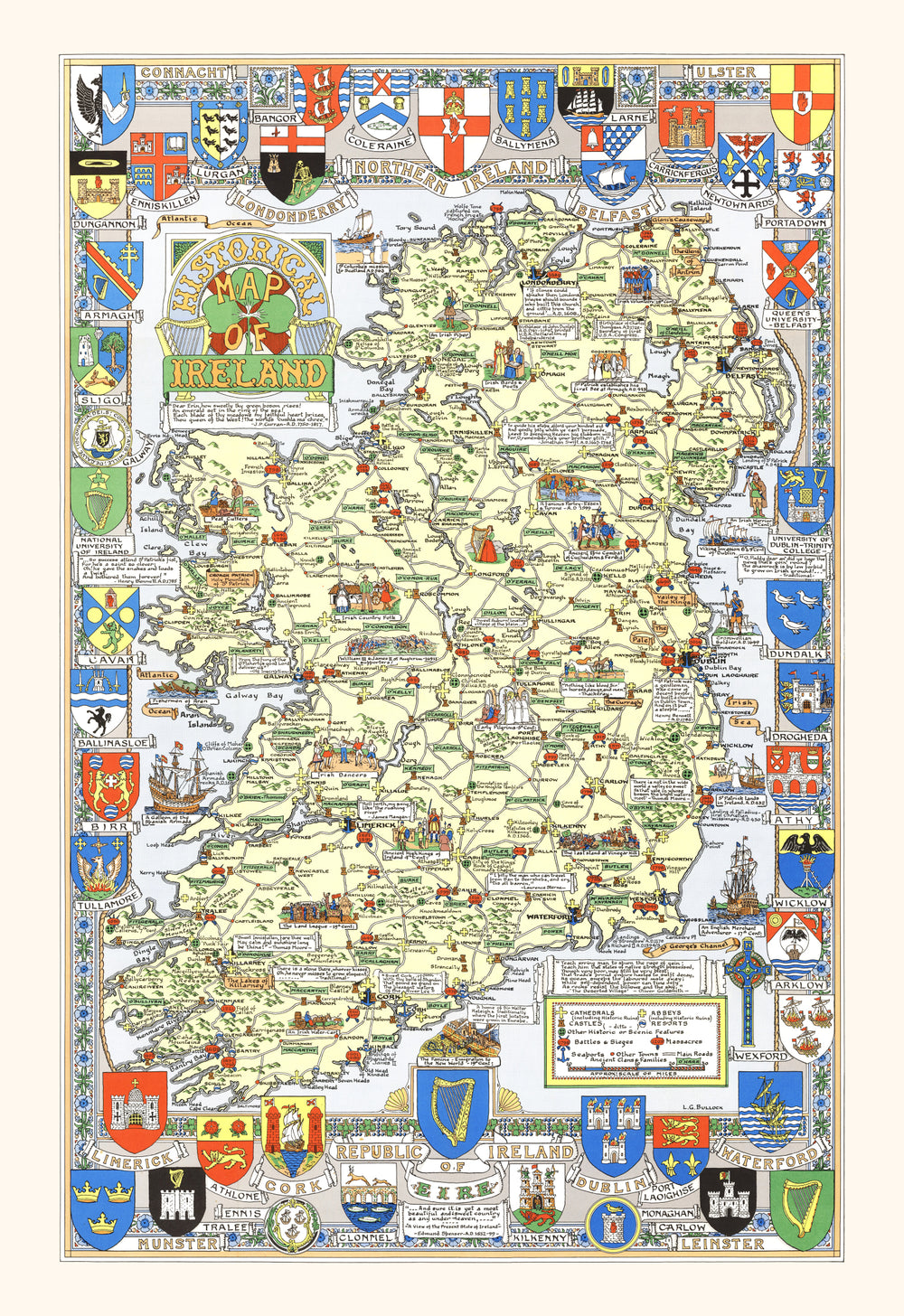 Historical Map of Ireland 1955 print style example