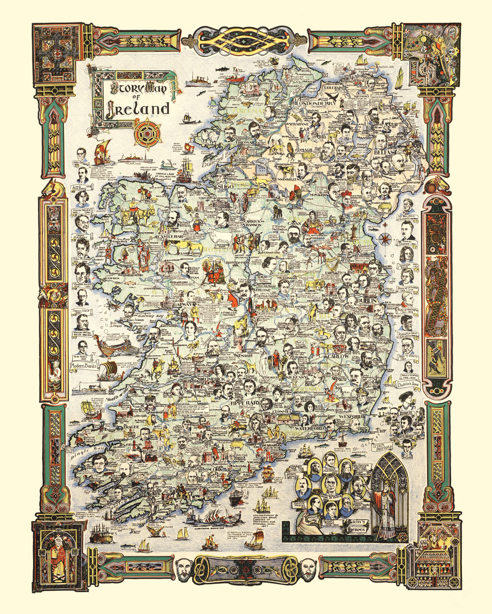 Vintage Story Map of Ireland 1936 print style example