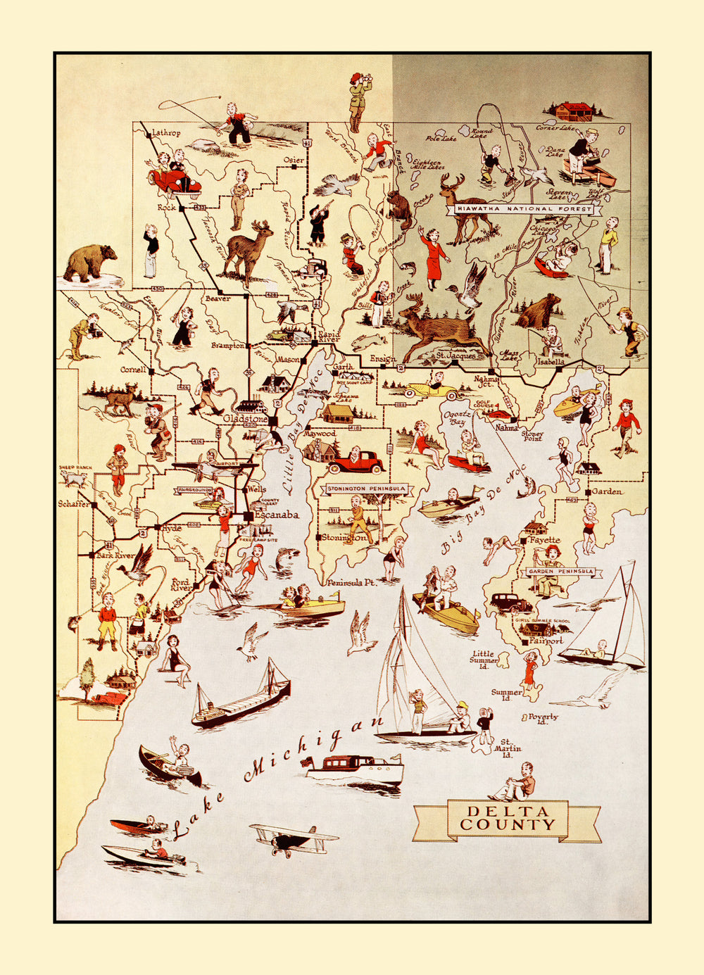 Vintage Map of Delta County, Michigan 1936 print style example