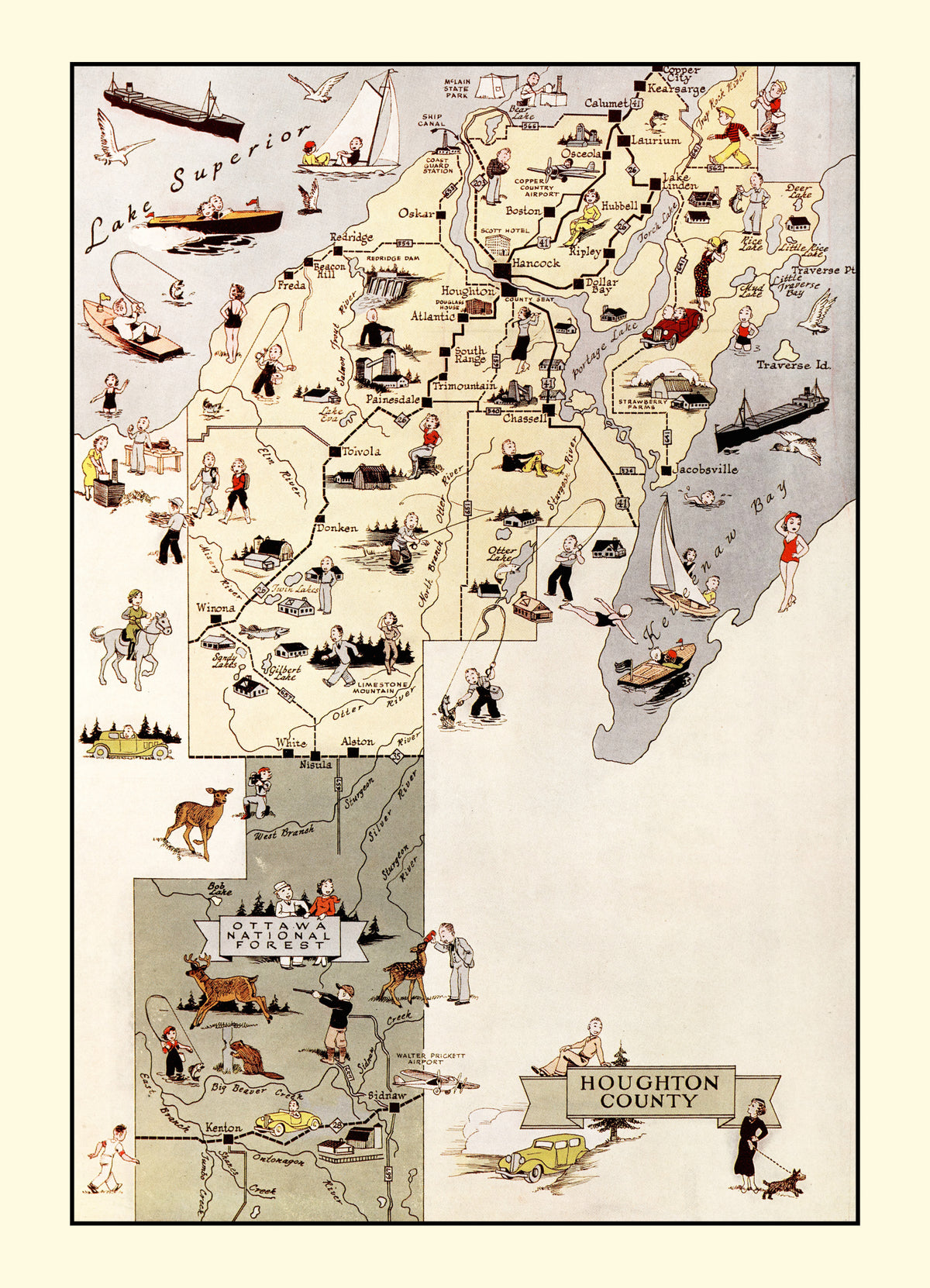 Preview of Vintage Map of Houghton County, Michigan 1936