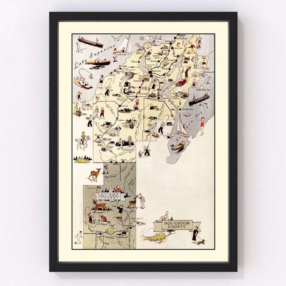 Houghton County Vintage Map 1936
