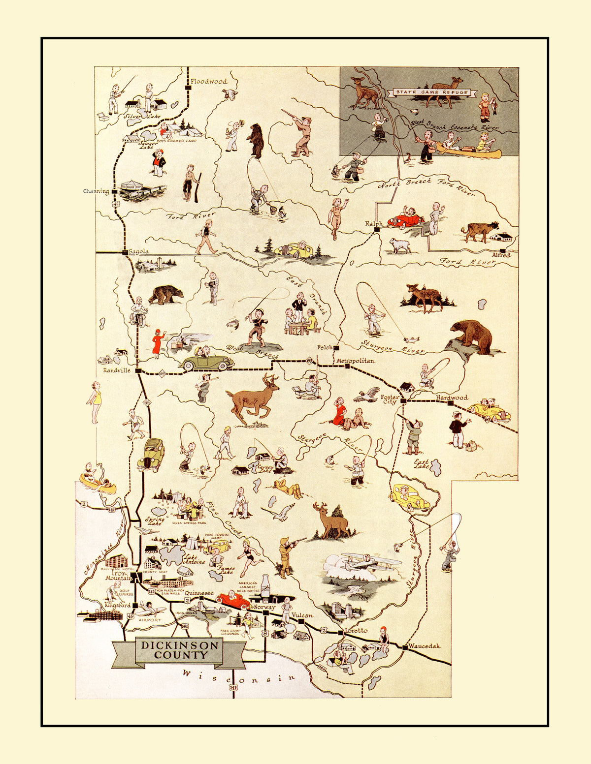 Preview of Vintage Map of Dickinson County, Michigan 1936