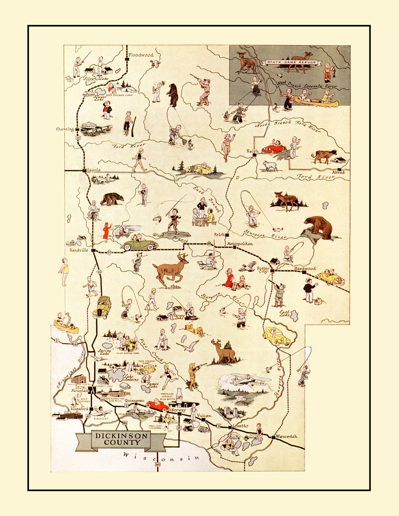 Size comparison using Vintage Map of Dickinson County, Michigan 1936