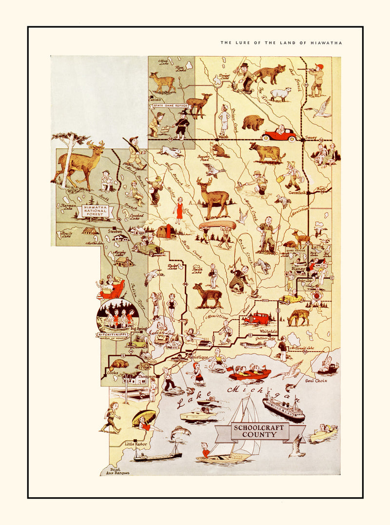Size comparison using Vintage Map of Schoolcraft County, Michigan 1936