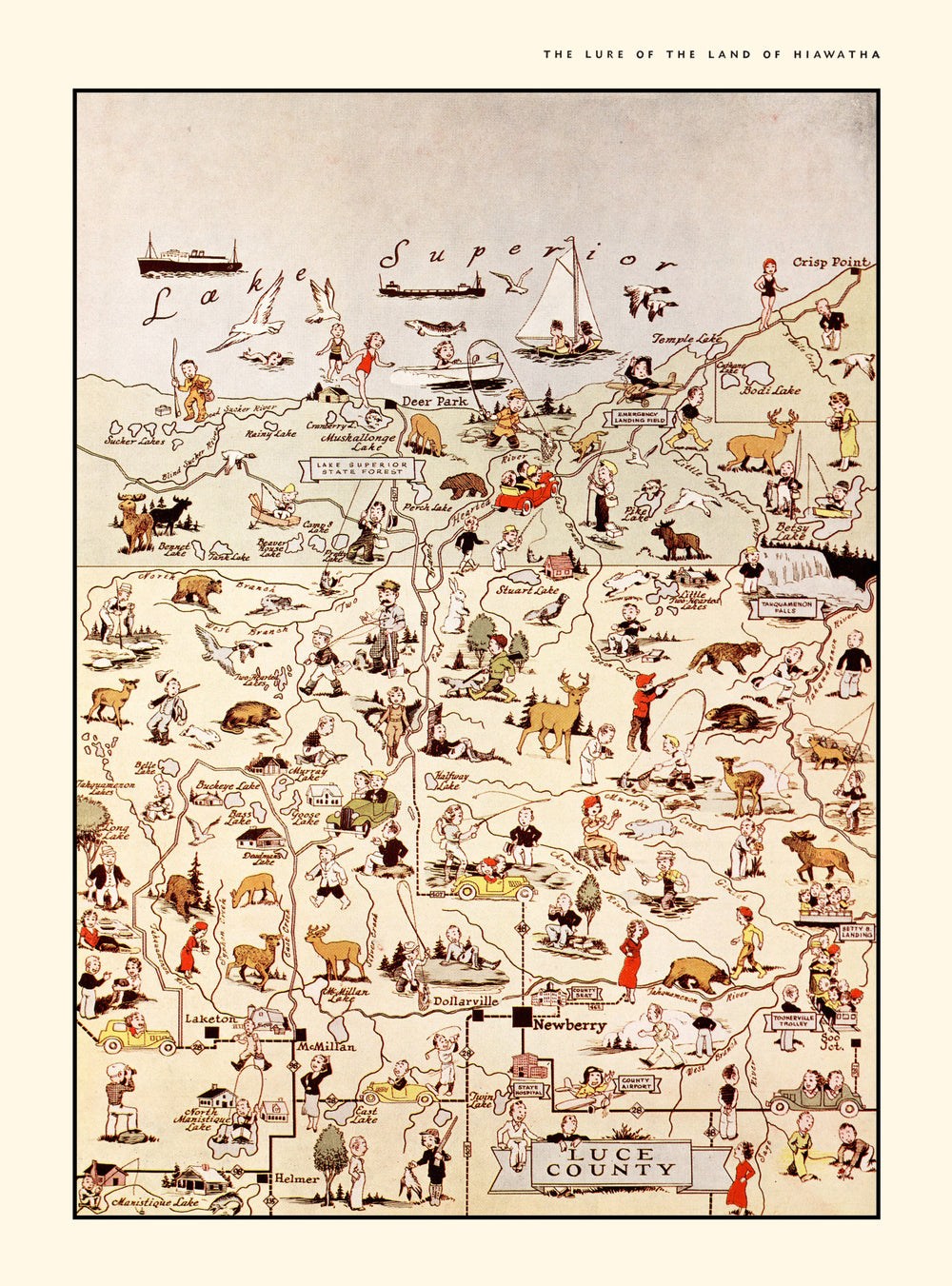 Vintage Map of Luce County, Michigan 1936 print style example
