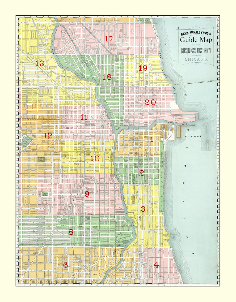 Vintage Map of the Business District of Chicago, IL 1875 print style example