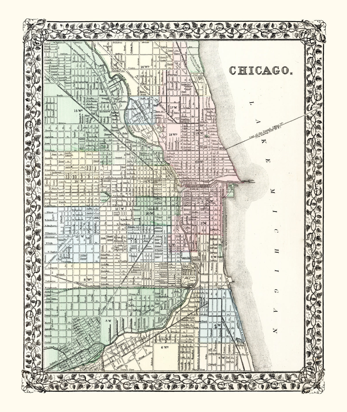 Preview of Vintage Map of Chicago, Illinois 1874
