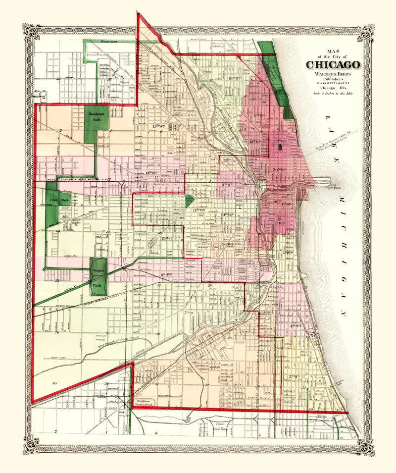 Size comparison using Vintage Map of Chicago, Illinois 1872