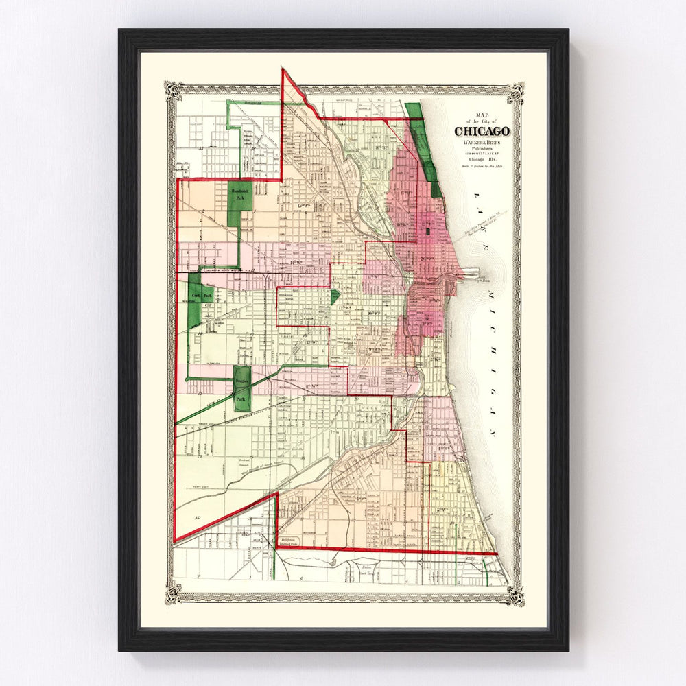 Chicago Vintage Map 1872