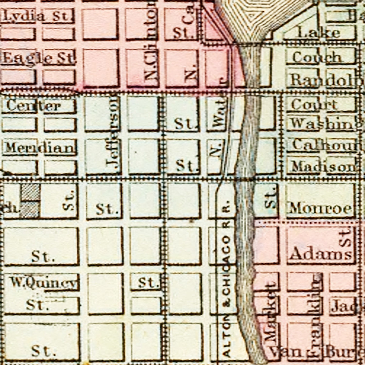 Restored historic details from the 1870 city map of Chicago, Illinois