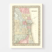 Vintage Map of Chicago, Illinois 1870