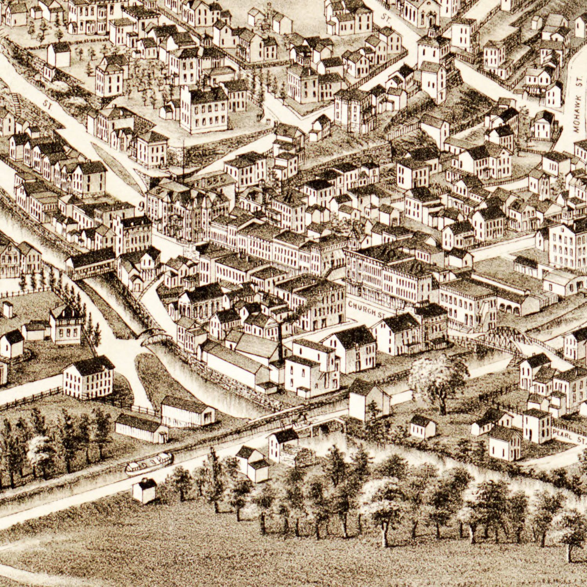 Restored historic details from the 1881 city map of Canajoharie & Palatine Bridge, New York
