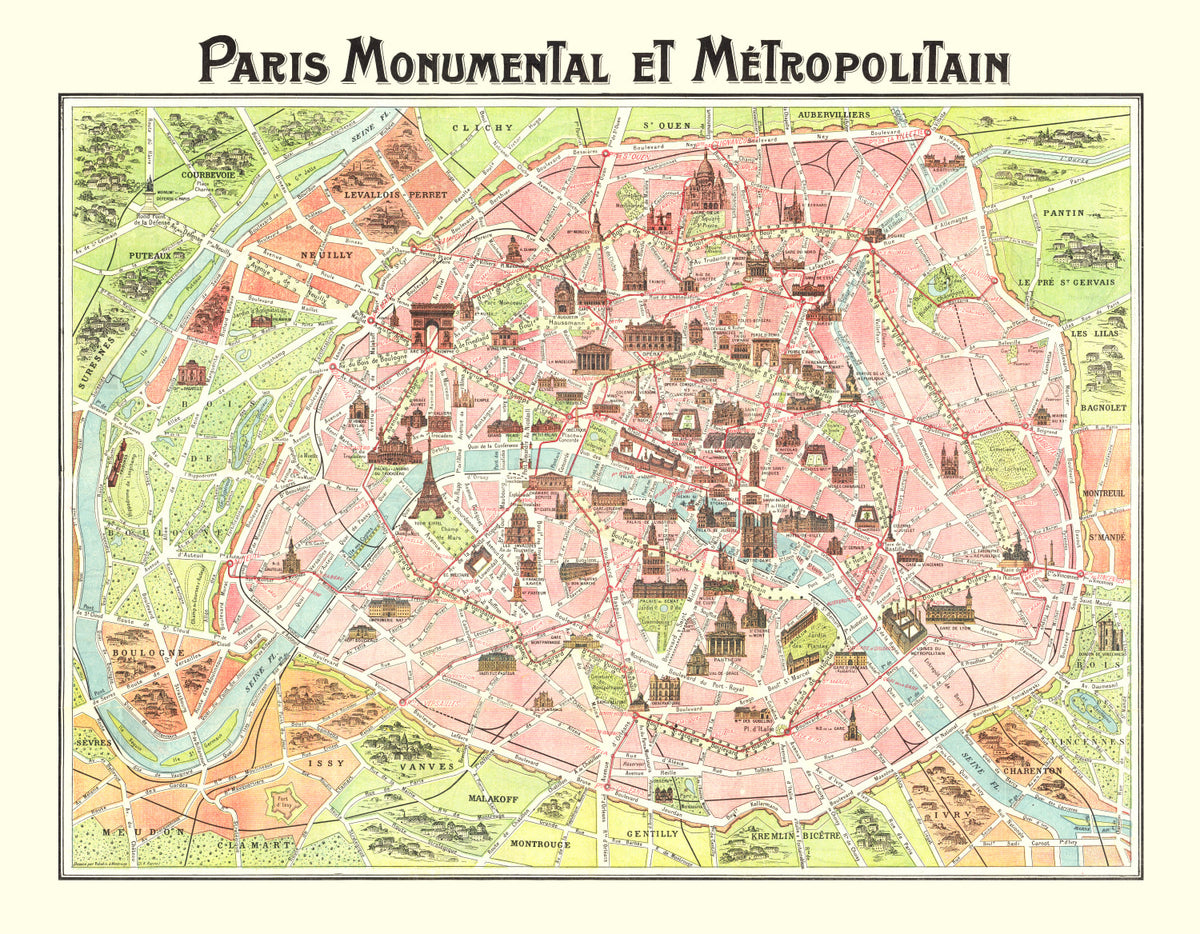 Preview of Vintage Map of Paris, France 1911