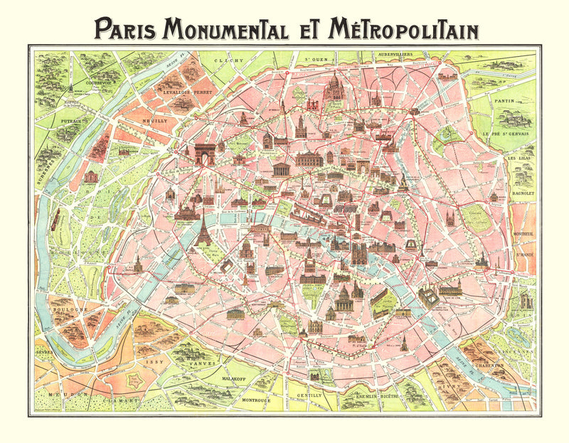 Size comparison using Vintage Map of Paris, France 1911