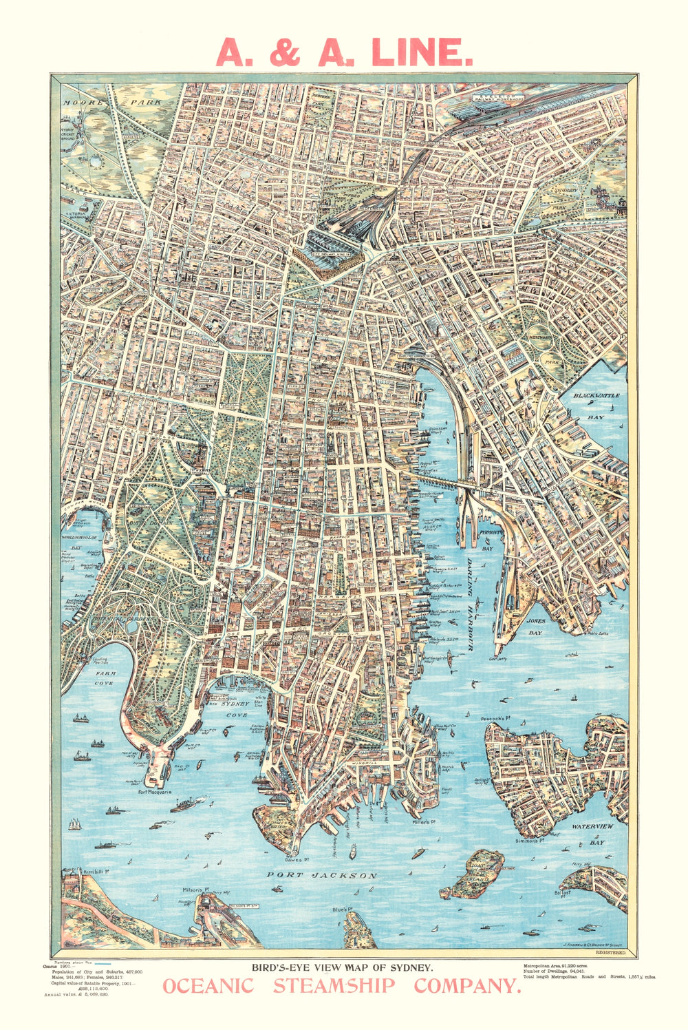 Vintage Map of Sydney, Australia 1902 print style example