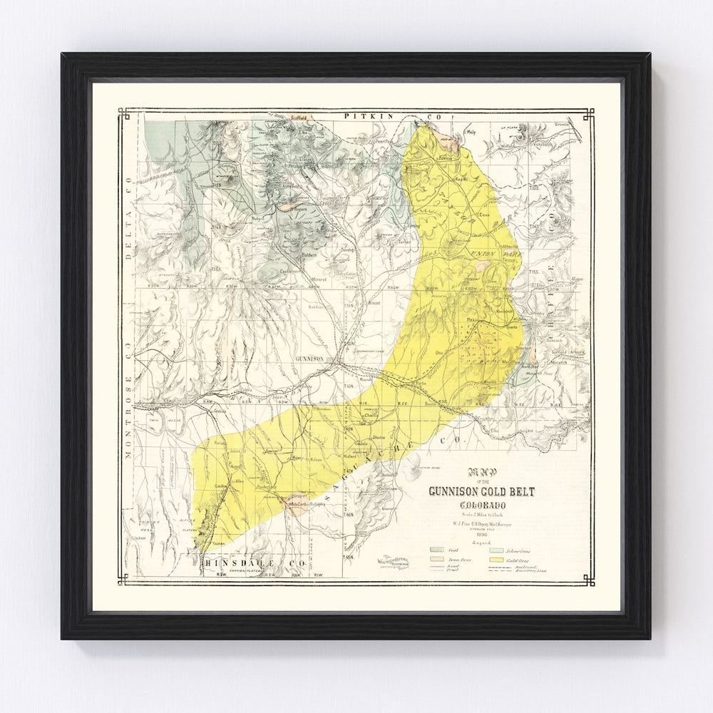 Gunnison Gold Belt Vintage Map 1896