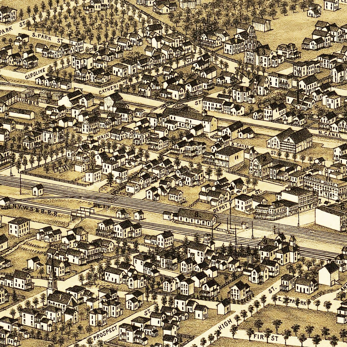 Restored historic details from the 1885 city map of Canastota, New York