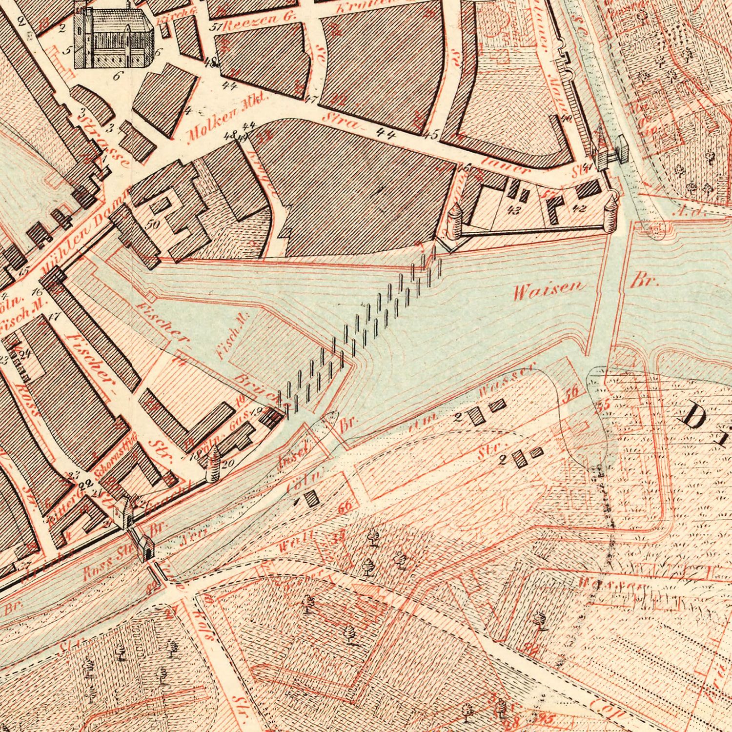 Restored historic details from the 1843 city map of Berlin