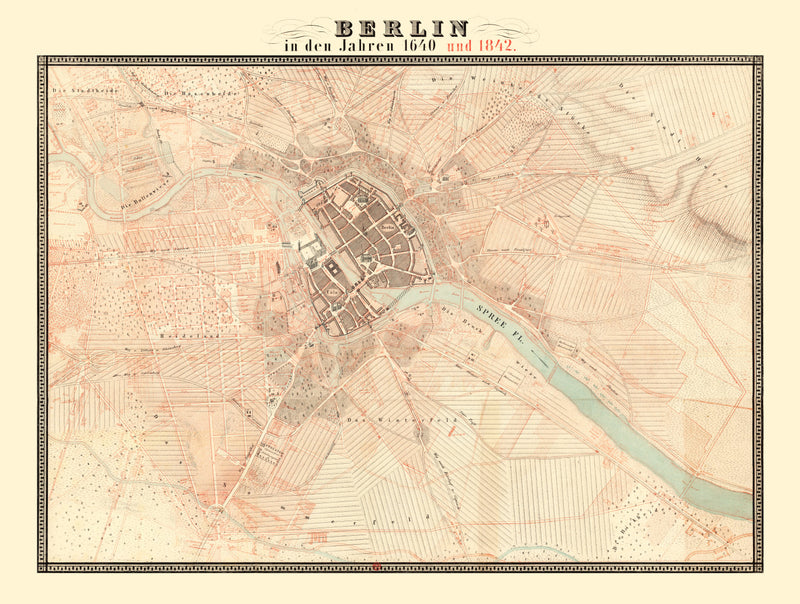 Size comparison using Vintage Map of Berlin, Germany 1843