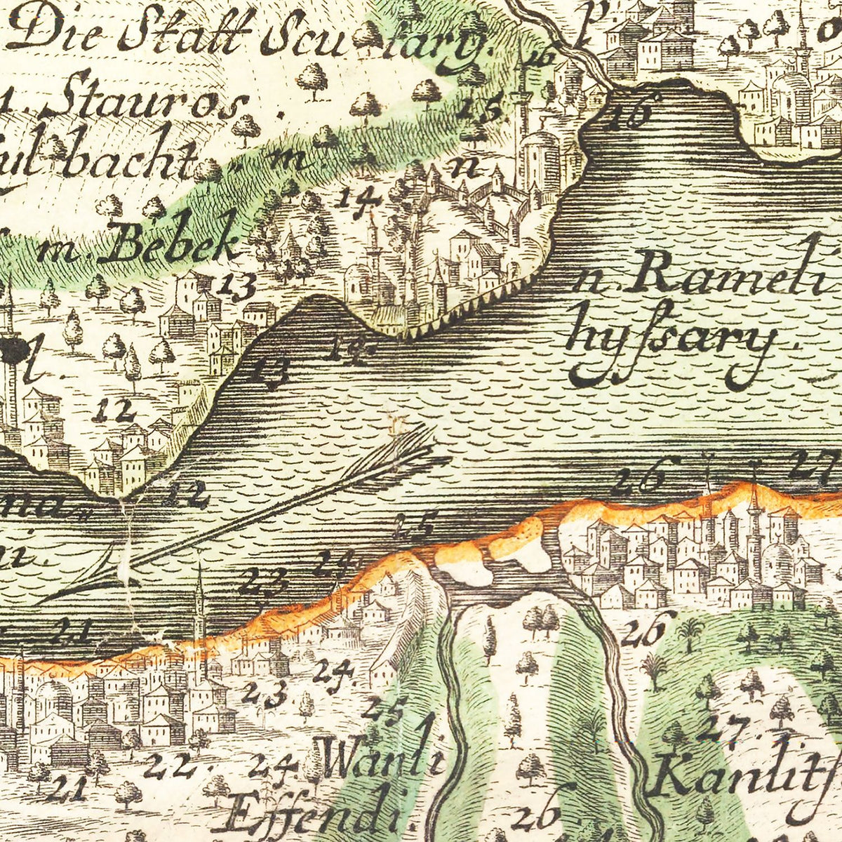 Restored historic details from the 1740 city map of Istanbul