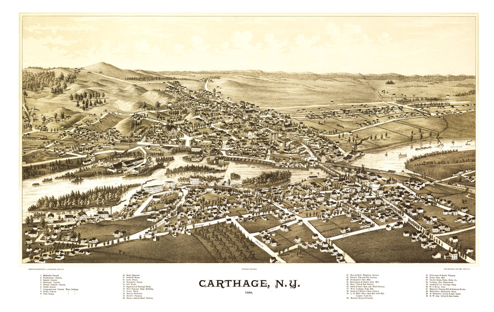 Vintage Map of Carthage, New York 1888 print style example
