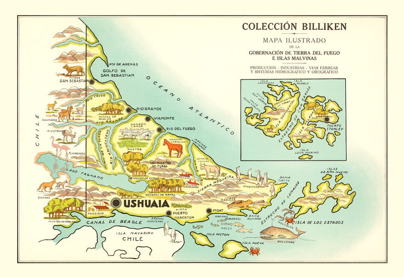Size comparison using Vintage Map of Tierra del Fuego, 1933